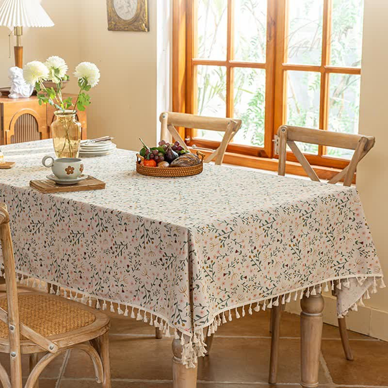 Cottagecore Floral Tassel Decorative Tablecloth | Ownkoti