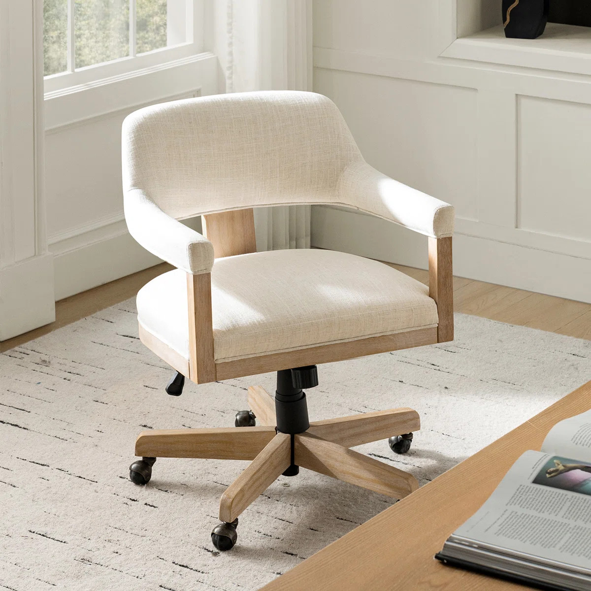 Ackeron Ocean Modern Farmhouse Solid Wood Simple Assembly Swivel Office Chair with Tilt Function | Wayfair North America