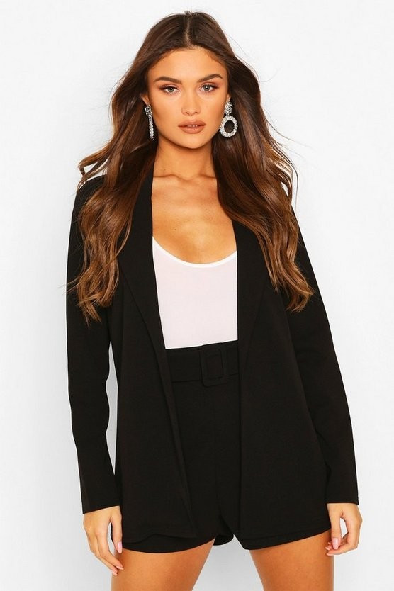 Blazer & Self Fabric Belt Short Suit Set | Boohoo.com (US & CA)