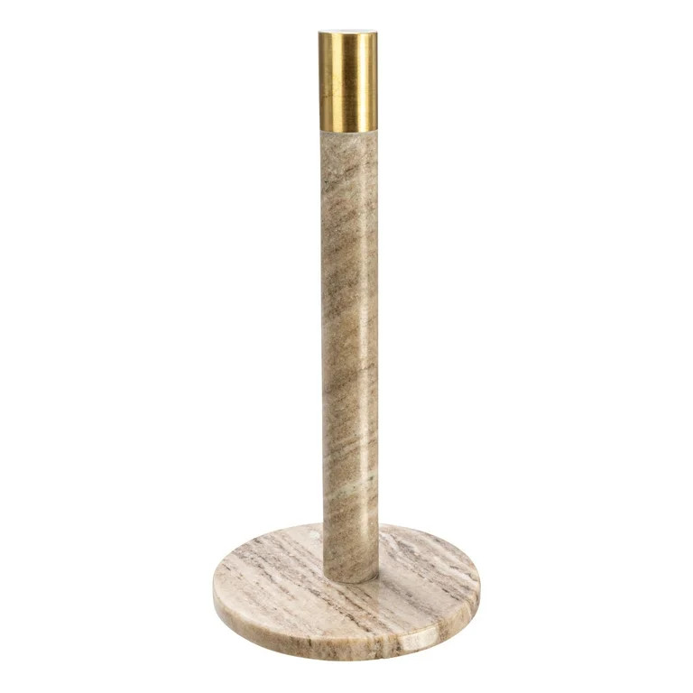 Bloomingville Modern Marble Paper Towel Holder with Brass Detail, Beige | Walmart (US)