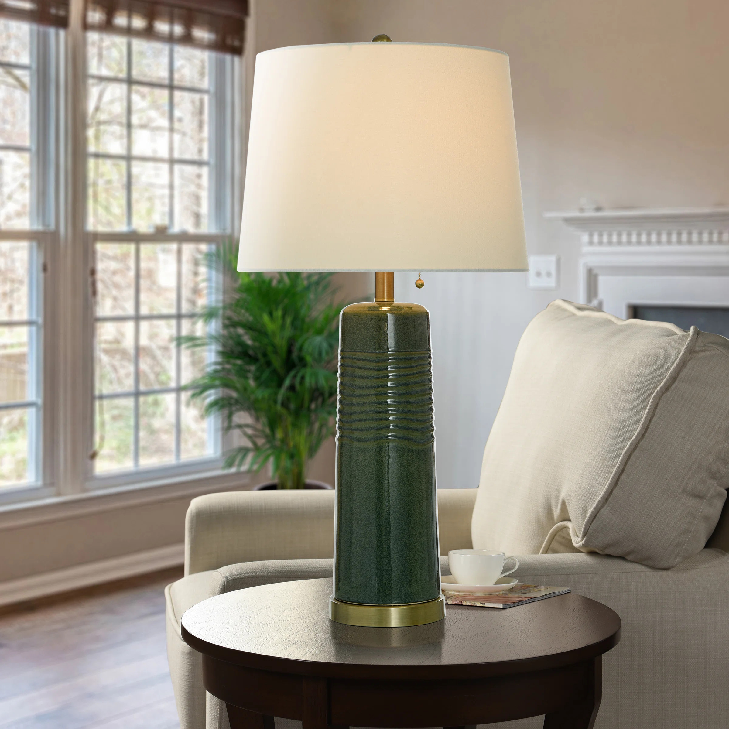 Winget - Ceramic Table Lamp - Green - White Shade | Wayfair North America