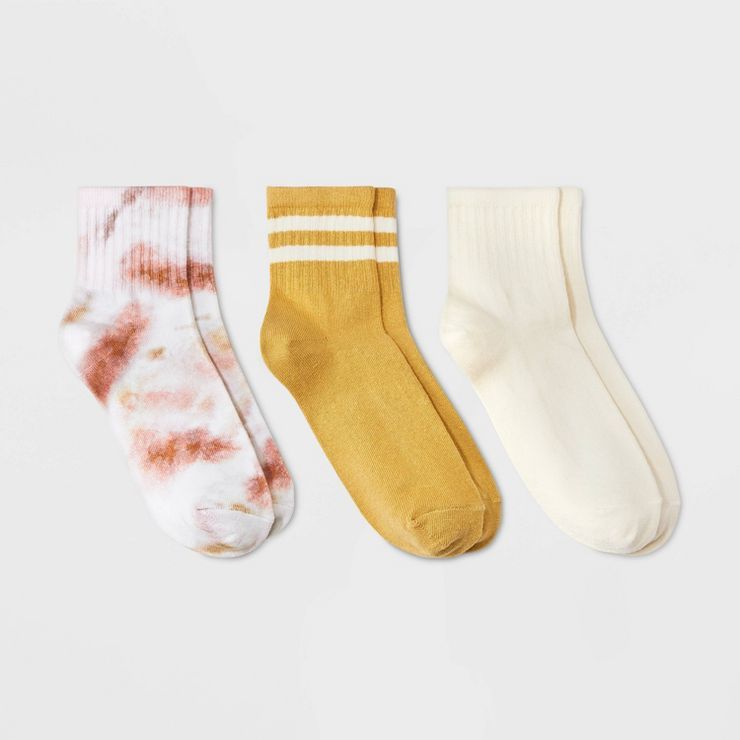 Women's 3pk Cushioned Tie-Dye and Striped Ankle Socks - Universal Thread™ 4-10 | Target