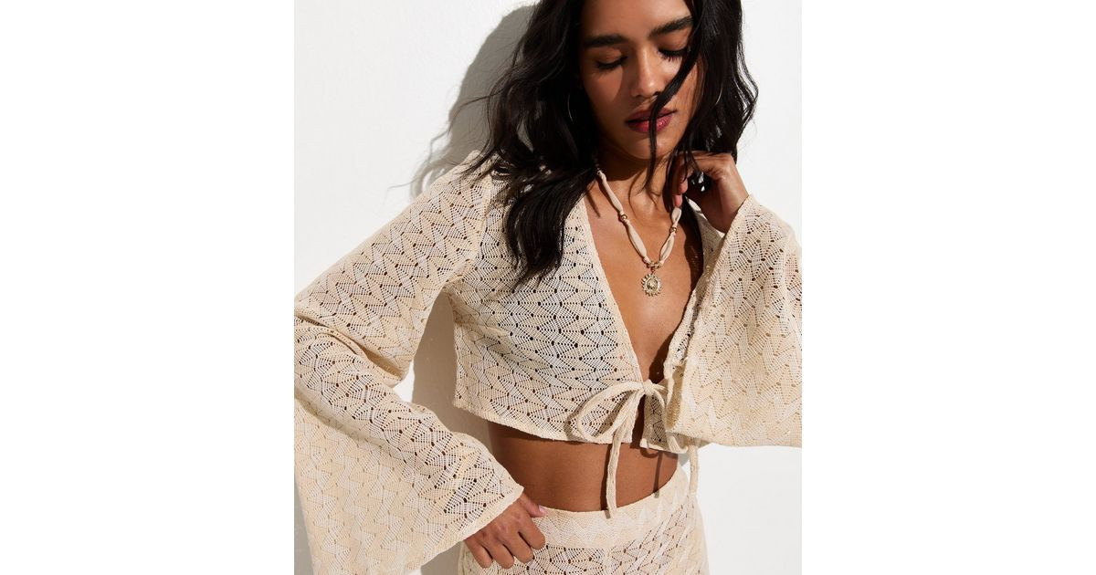 Women's Off White Cotton Rich Crochet Knit Beach Crop Top New Look | New Look (UK)