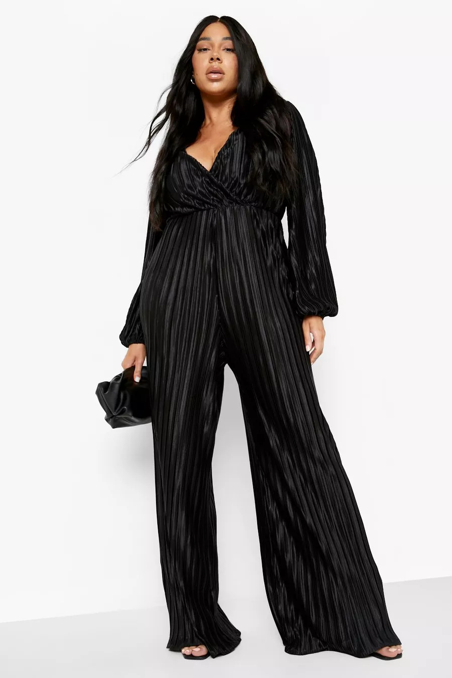 Plus Pleated Plisse Wrap Wide Leg Jumpsuit | boohoo (US & Canada)