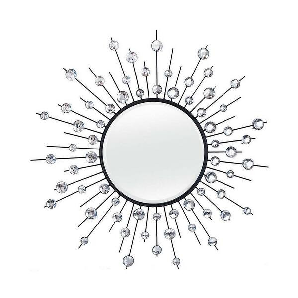 32 Inch Wall Decor, Round Mirror, Sunburst Style, Metal, Black, Silver | Bed Bath & Beyond