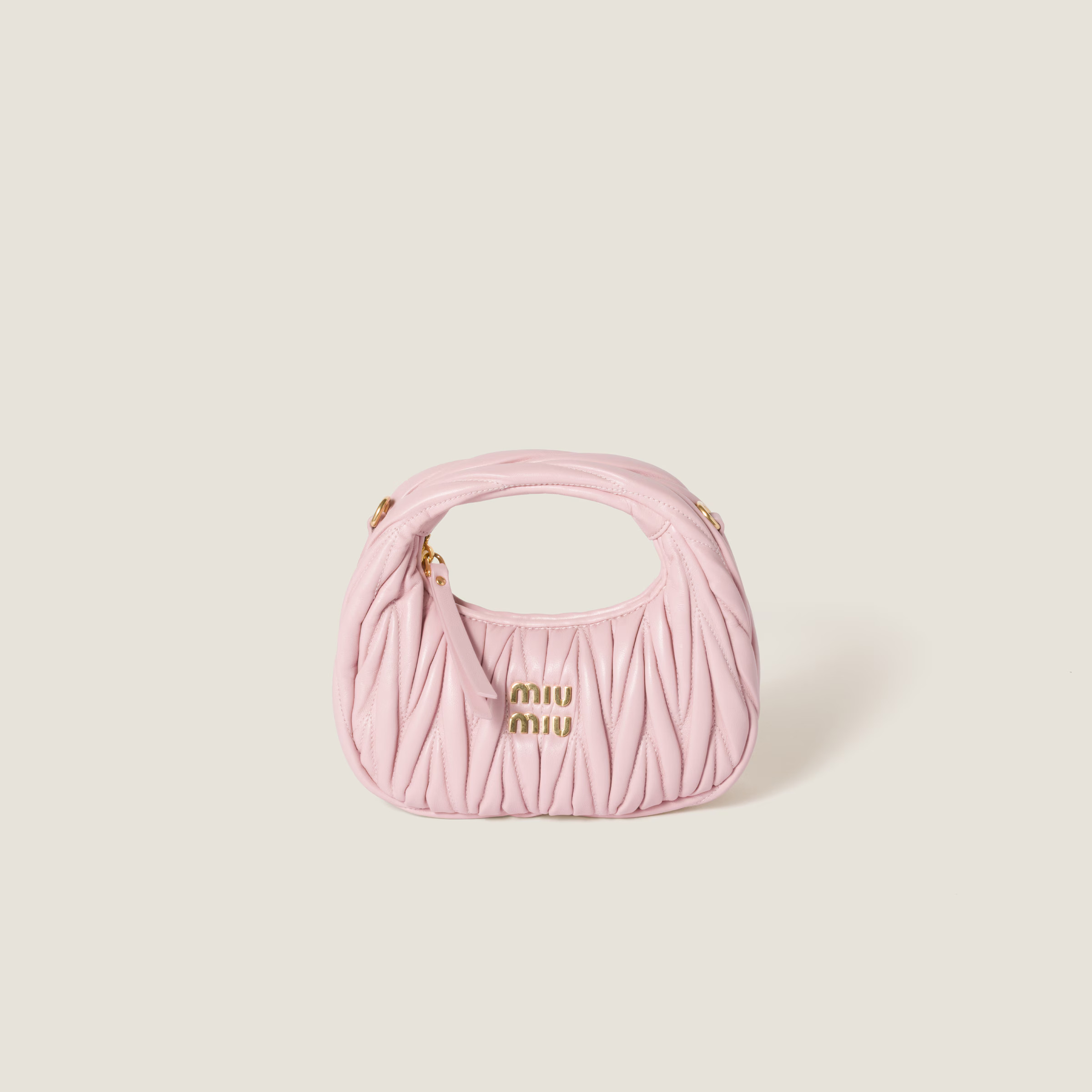 Alabaster Pink Wander Matelassé Nappa Leather Hobo Mini-bag | Miu Miu | Miu Miu INT