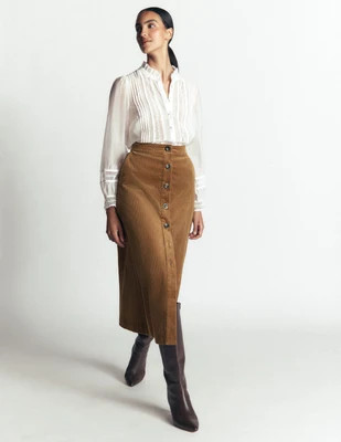 Boden Women's Val Button Cord Midi Skirt in Brown | Size 12 | Boden (US)