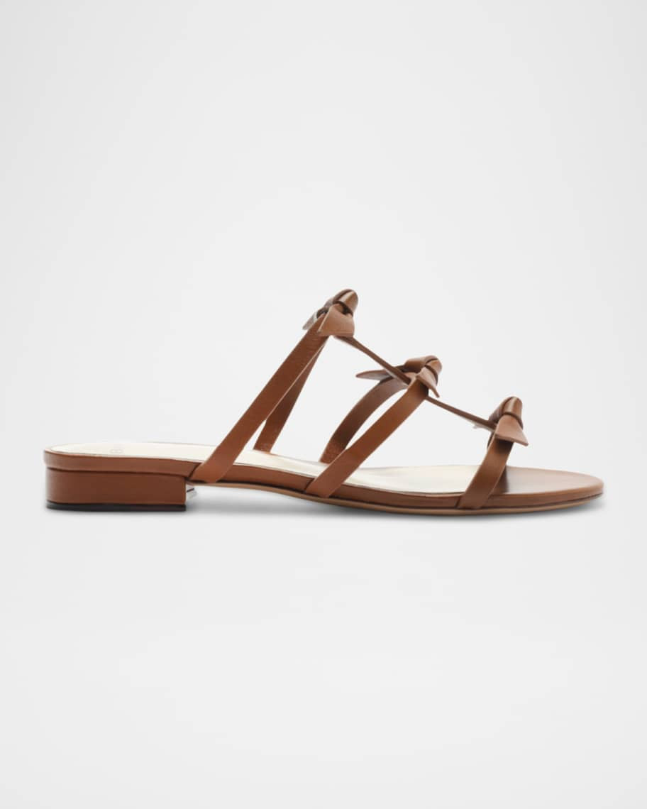 Alexandre Birman Lolita Leather Bow T-Strap Slide Sandals | Neiman Marcus