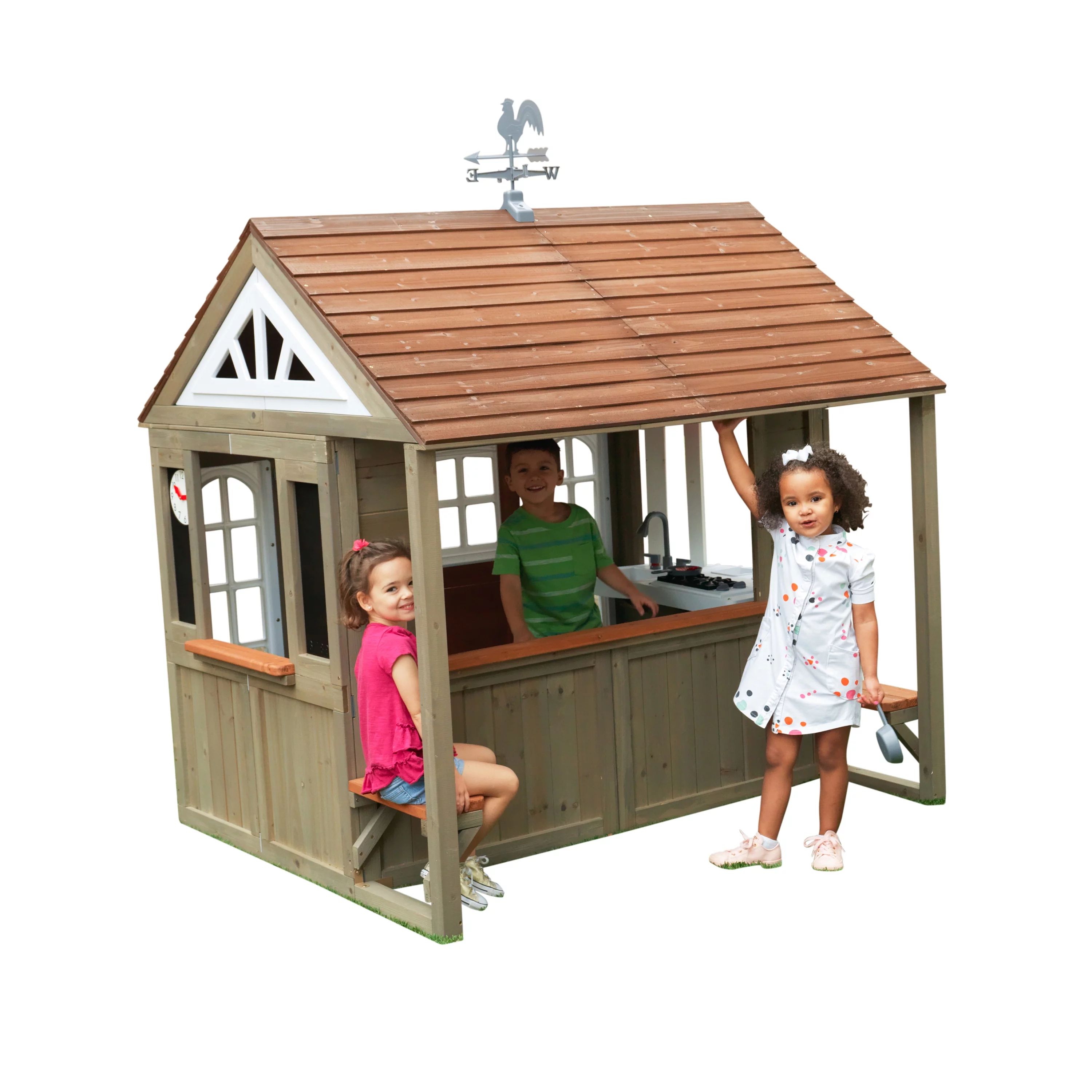 KidKraft Country Vista Wooden Outdoor Playhouse with Double Doors, Play Kitchen & Benches - Walma... | Walmart (US)