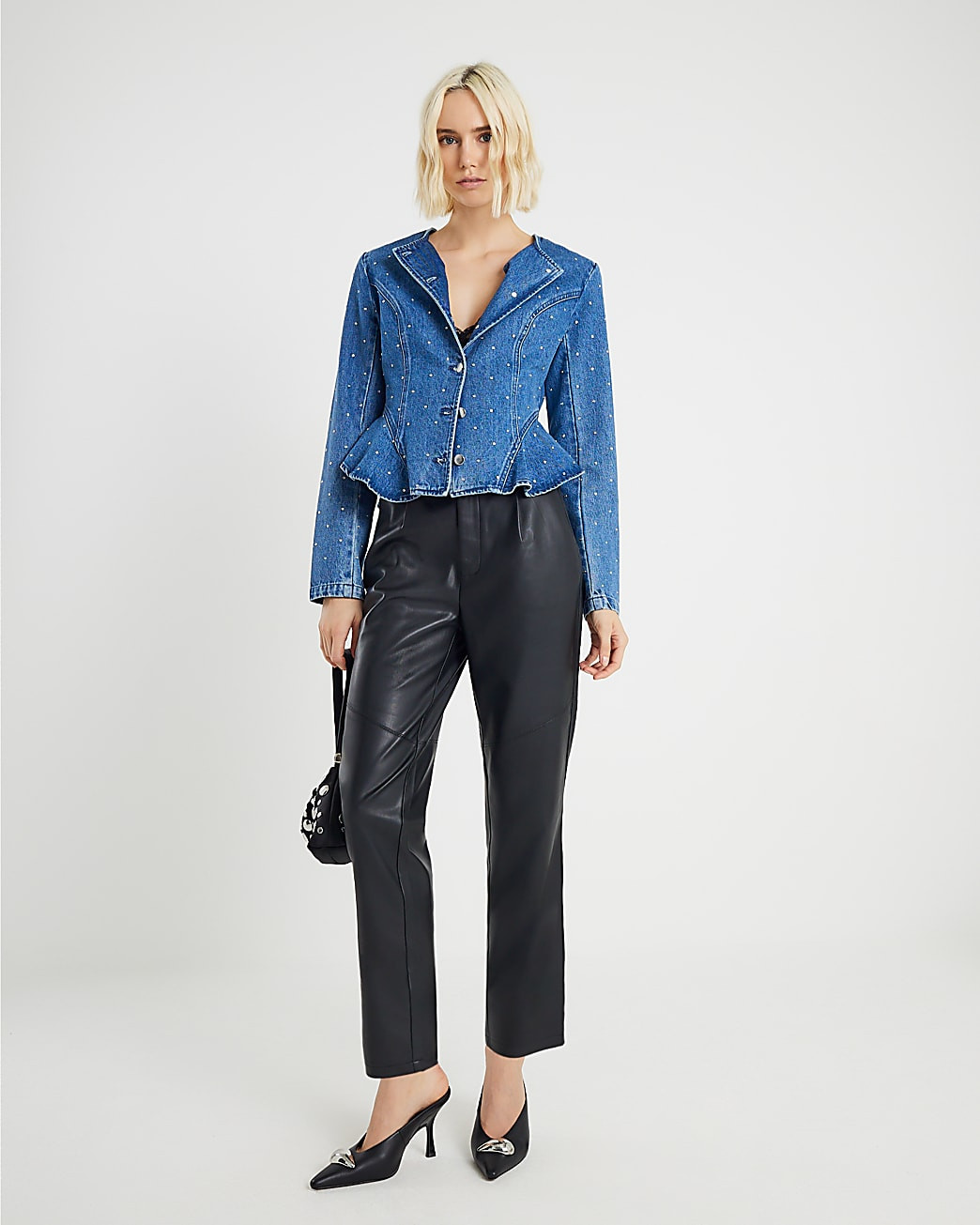 Black Faux Leather Tapered Trousers | River Island UK & IE