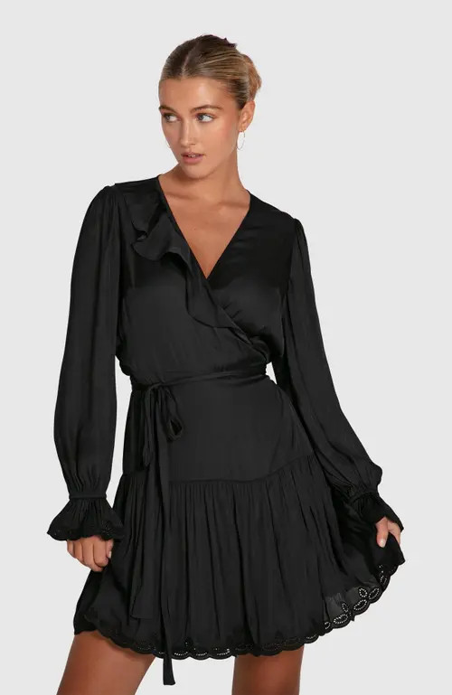 Belle & Bloom Wild Flower Embroidered Wrap Dress in Black at Nordstrom, Size X-Small Au | Nordstrom