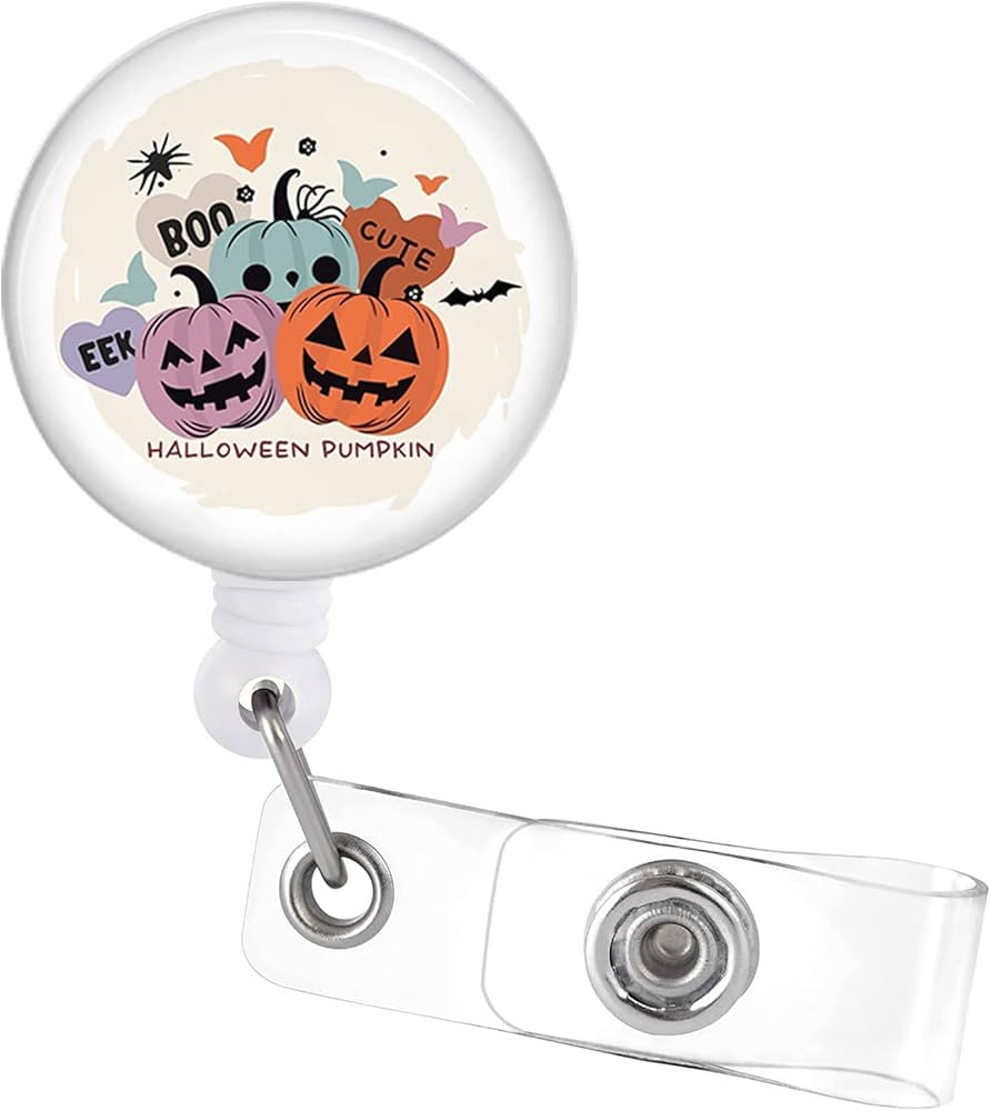 Halloween Pumpkin Badge Reel Retractable ID Clip Cute Boo Badge Clip Holiday Gift RN LPN Medical ... | Amazon (US)