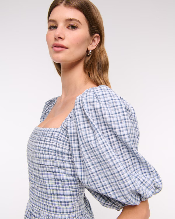 The A&F Emerson Linen-Blend Puff Sleeve Midi Dress | Abercrombie & Fitch (US)