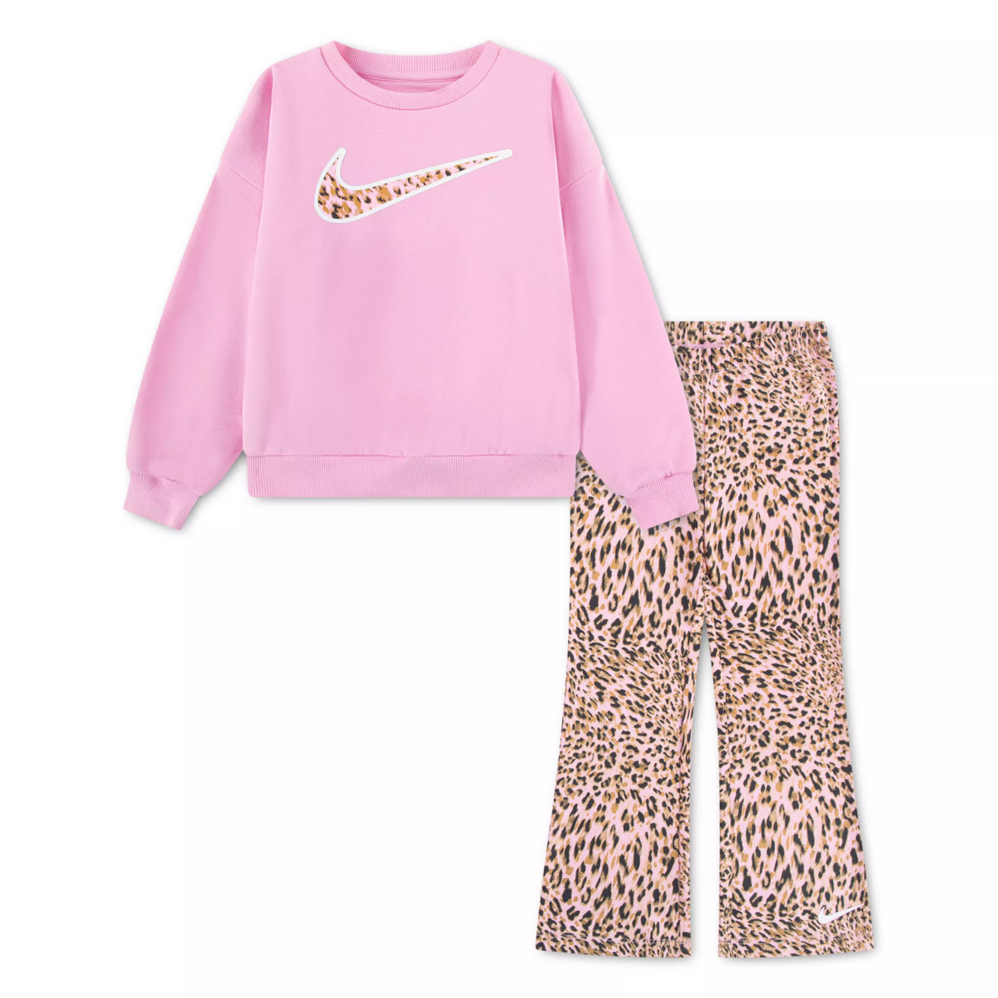 Girls 4-6x Nike Cheetah Crewneck & Printed Dri-FIT Flared Leggings 2-Piece Set | Kohl's