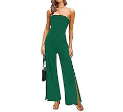 ZESICA Women's 2023 Strapless Jumpsuit Casual Off Shoulder High Waist Wide Leg Side Slit Long Rom... | Amazon (US)