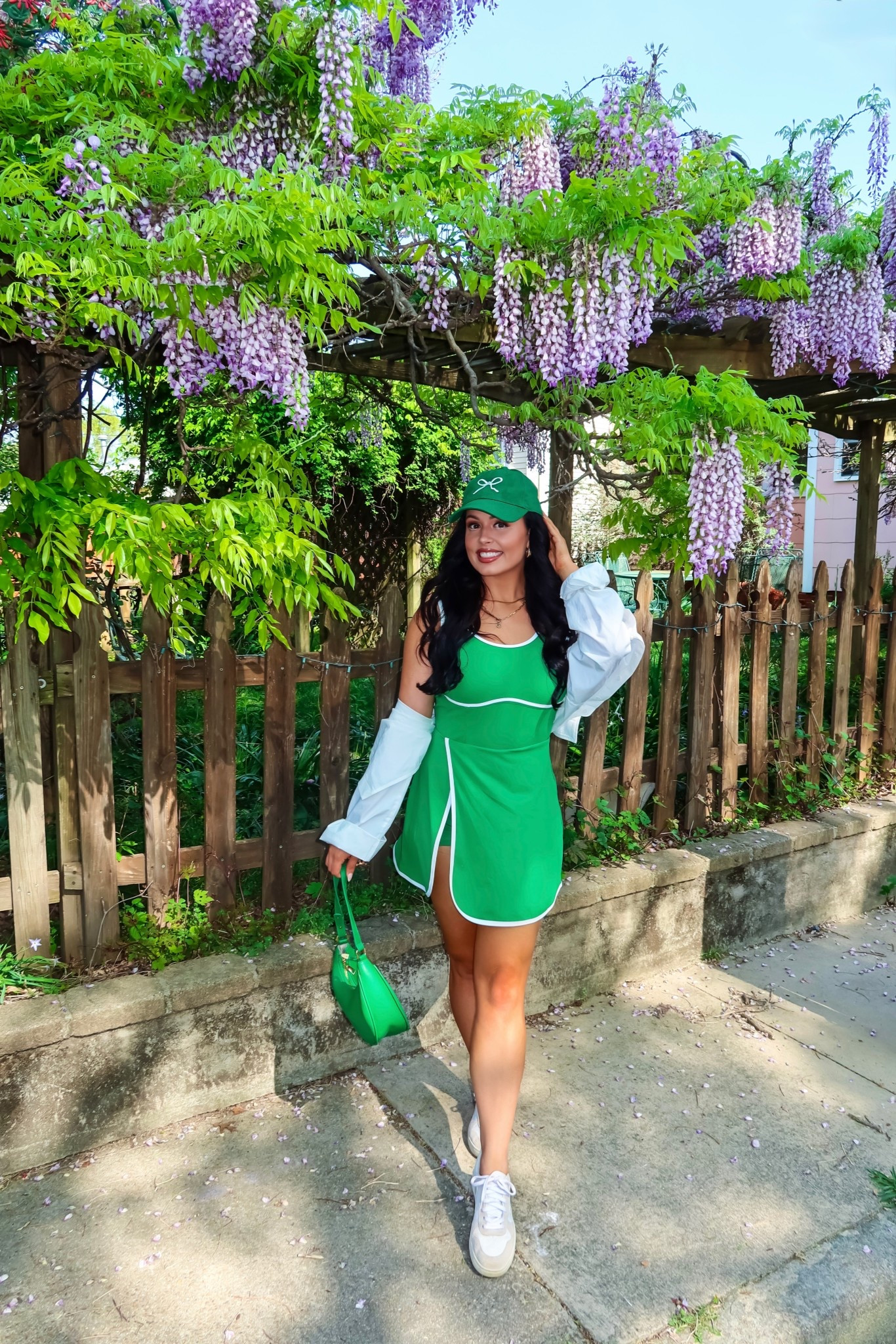 Under $40 Amazon green workout athletic dress (perfect for golf, medium, multiple colors), Vera tan sneakers, white button up (small) and under $20 green bow hat #founditonamazon perfect last minute master’s outfit! 

#LTKActive #LTKfitnessgoals #LTKSaleAlert