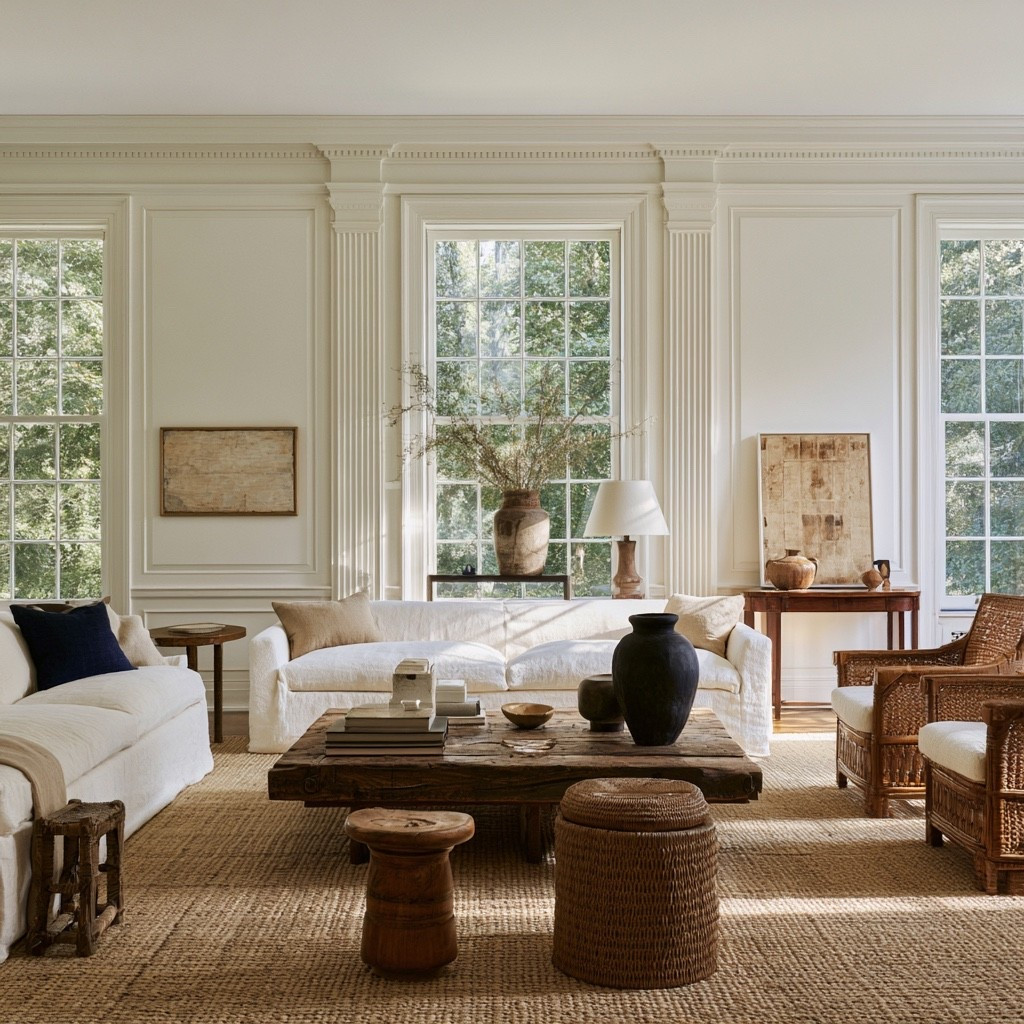 Nancy meyers living room. Nancy meyers aesthetic. White living room. Neutral living room style
