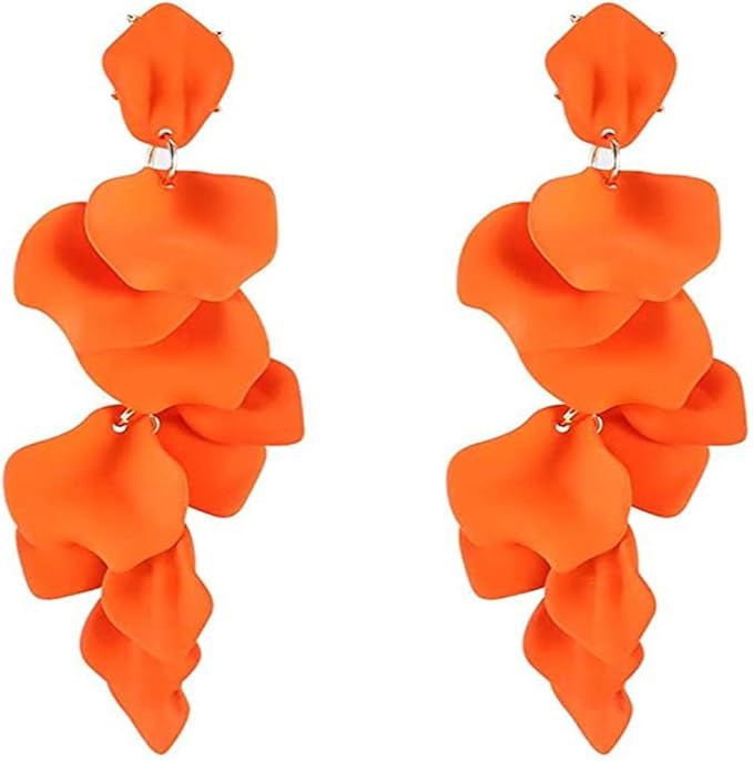 Long Acrylic Rose Petal Earrings - Dangle Exaggerated Flower Earrings - Drop Statement Floral Tas... | Amazon (US)