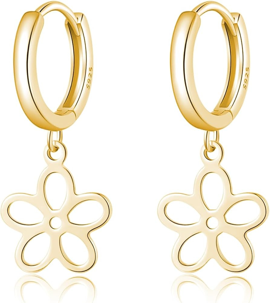 SLUYNZ Solid 925 Sterling Silver Flower Hoop Earrings for Women Teens Hollow Flower Hoop Earrings... | Amazon (US)