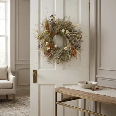 Dried Flowers 22" Caspia and Strawflowers Wreath | Wayfair North America