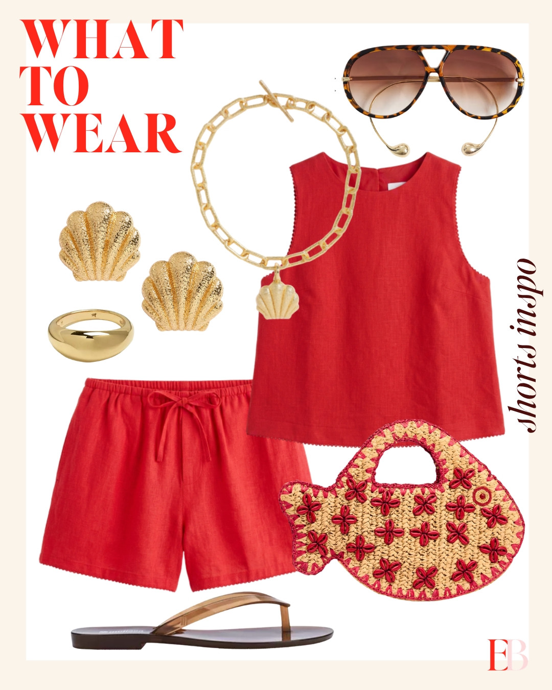 full red everything and I have zero notes 🔴🐚 the matching linen top and shorts with gold shell earrings and that fish bag — summer dressing does not get more fun than this. 

 #LTKootd #LTKSeasonal