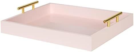 Kate and Laurel Lipton Decorative Tray with Polished Gold Metal Handles, Soft Pink | Amazon (US)