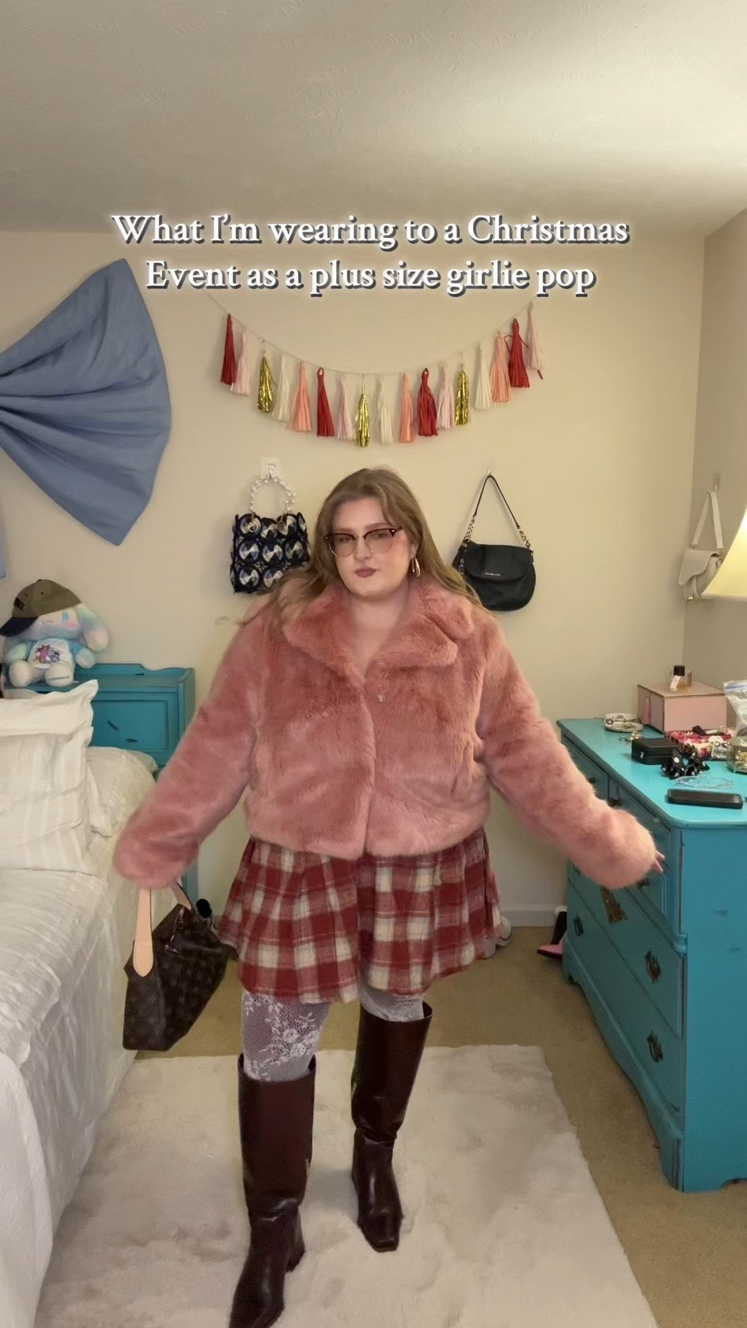 What in wearing to a Christmas party as a plus size girlie 💖 this pink faux fur coat paired with the holiday plaid and beautiful wide calf boots make a stylish & festive curvy outfit 

#LTKMidsize #LTKootd #LTKPlusSize