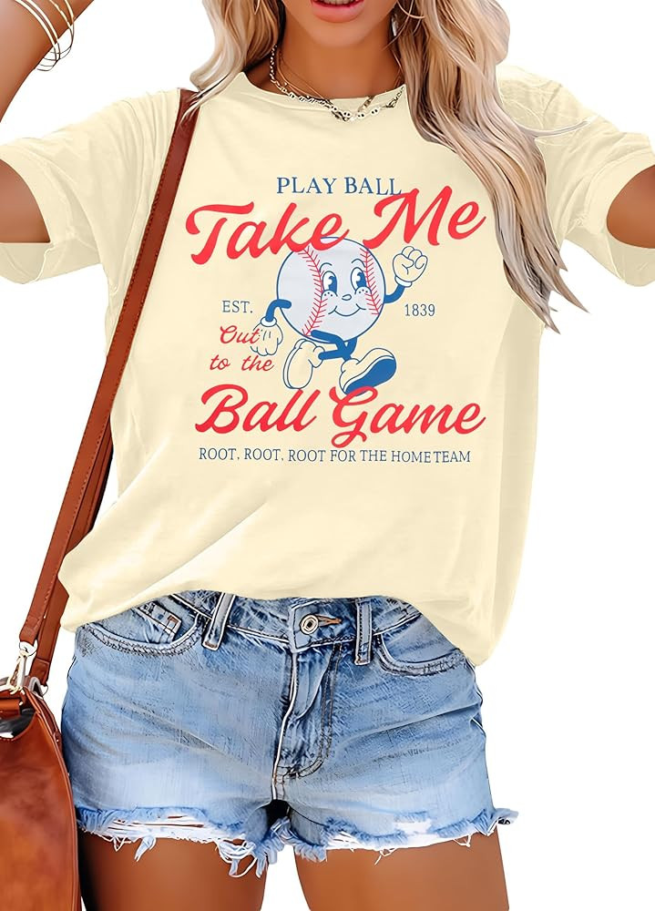 Baseball Shirts for Women Baseball Mom Shirt Ballgame Graphic T-Shirt Game Day Tee Casual Short S... | Amazon (US)