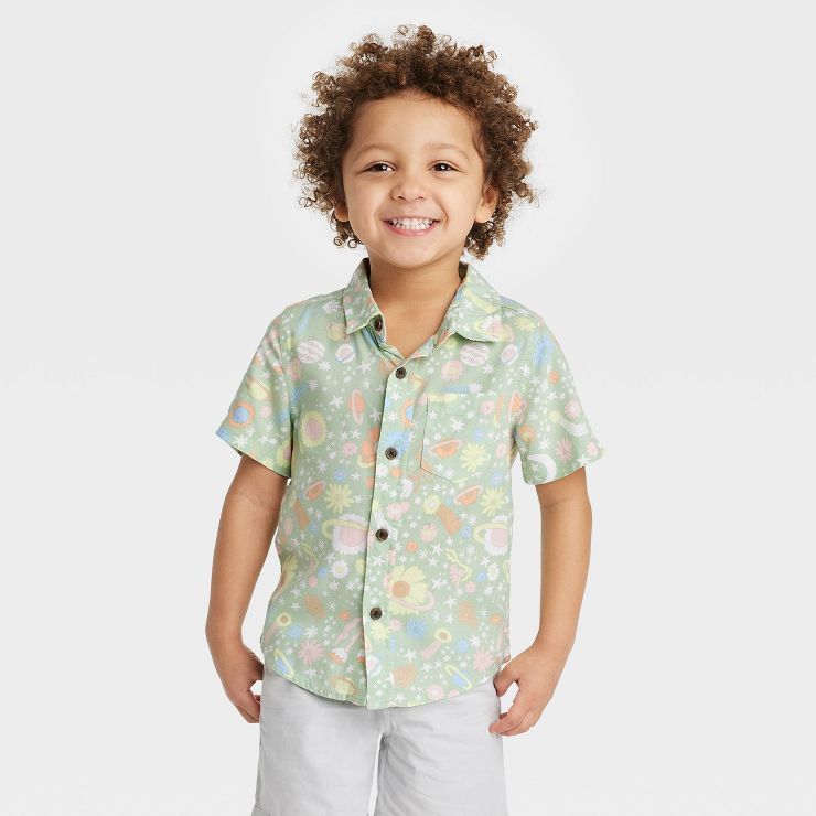 Toddler Boys' Short Sleeve Challis Button-Down Shirt - Cat & Jack™ Green | Target