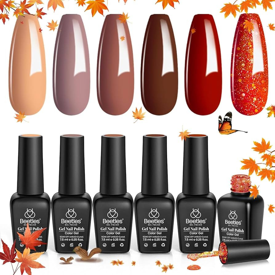 Beetles Gel Nail Polish 6 Colors Caramel Collection Red Brown Fall Skin Tones Gel Nail Polish Set... | Amazon (US)