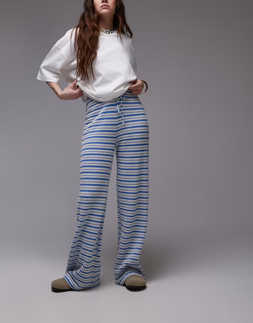 Topshop textured stripe wide leg trousers in blue-No colour | ASOS (Global)