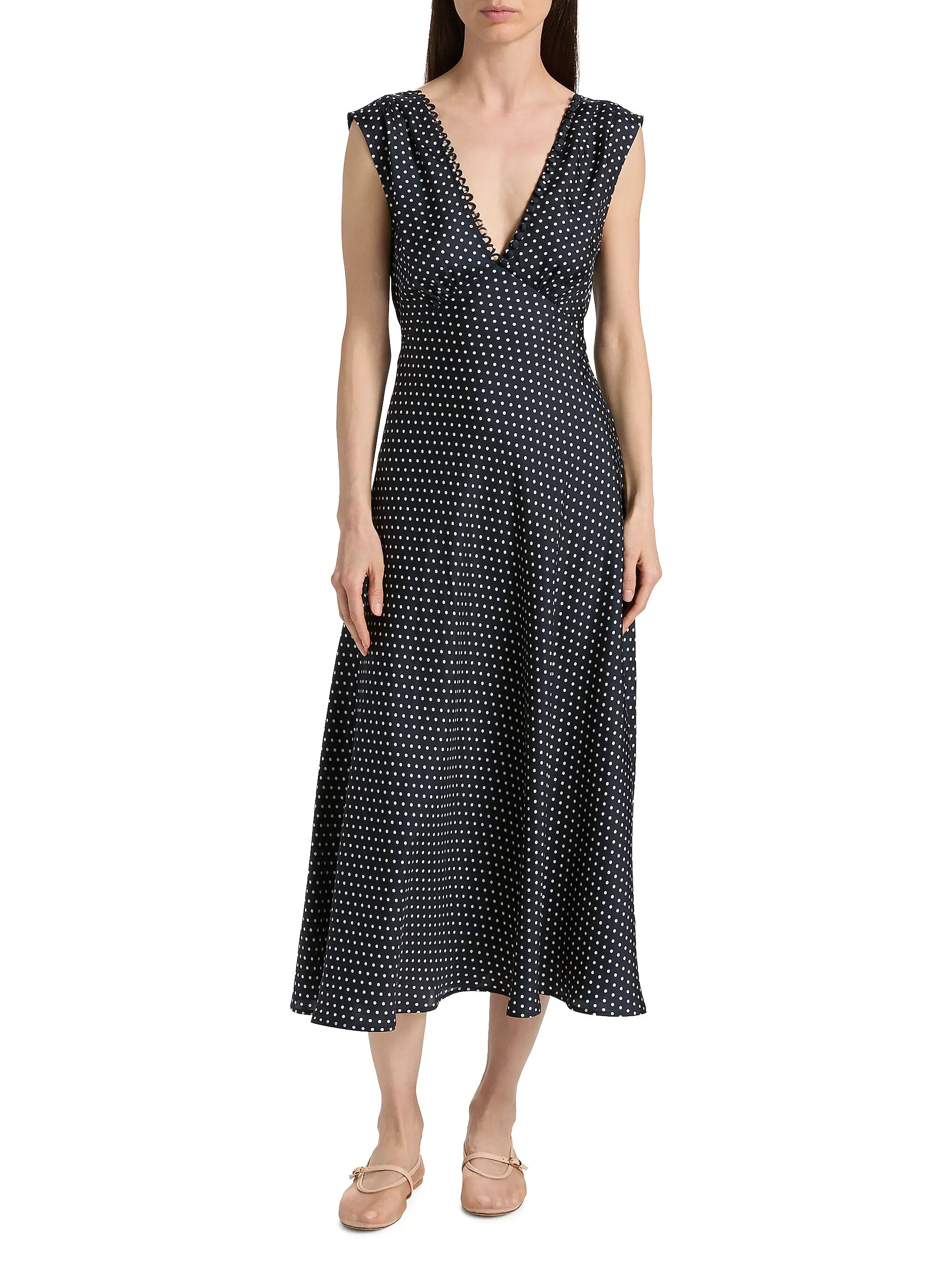 DÔEN Tahlia Polka Dot Silk-Blend Midi-Dress | Saks Fifth Avenue | Saks Fifth Avenue