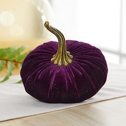 Plum 6.25 inch Velvet Pumpkin, Modern Rustic Mantle Decor, Entryway Decor, Farmhouse Cozy Home De... | Amazon (US)