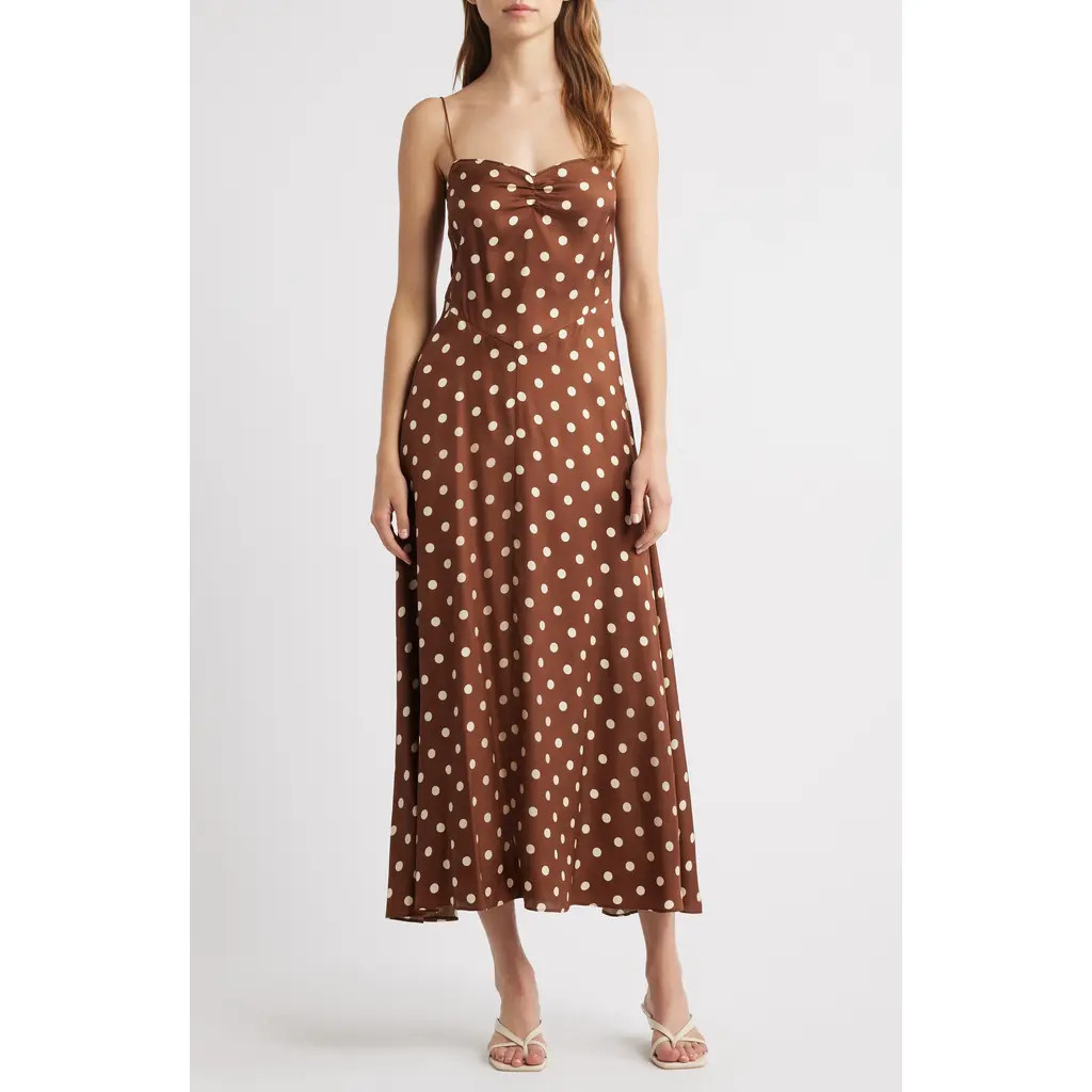 DÔEN Lorraine Polka Dot Silk Blend Satin Midi Dress in Georgine Dot at Nordstrom, Size Xx-Small | Nordstrom