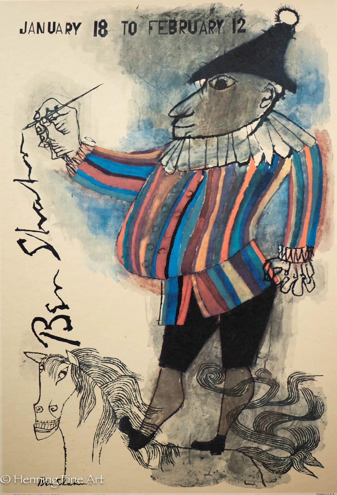 Beautiful Mid Century Ben Shahn Exhibition Lithograph Poster, Jester on Horse - Etsy | Etsy (US)
