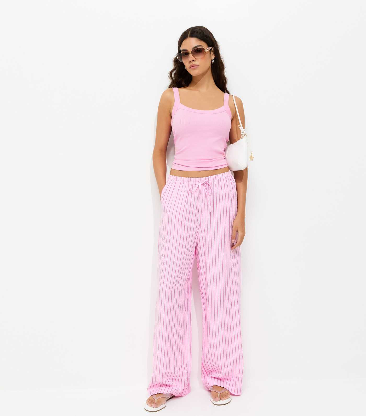 Pink Striped Seersucker Wide Leg Trousers | New Look | New Look (UK)