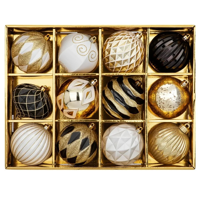 4 inch Christmas Balls Ornaments 12 Pcs Shatterproof Christmas Ornaments Set Large Black White an... | Walmart (US)