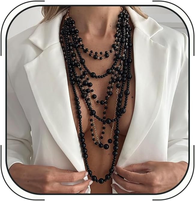Pearl Layered Necklace for Women Round Dainty Vintage Sweater Long Necklace for Party Costume Jew... | Amazon (US)