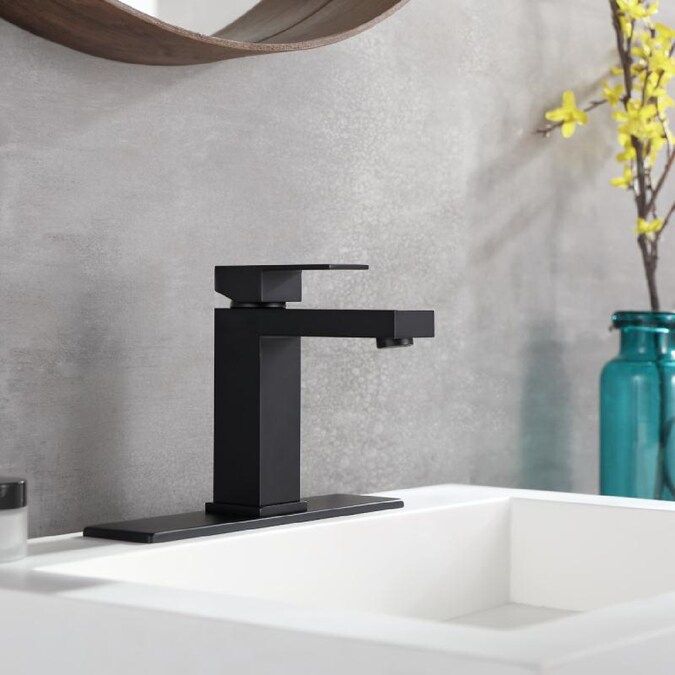 CASAINC Bathroom sink faucet Matte Black 1-Handle Single Hole Bathroom Sink Faucet with Deck Plat... | Lowe's