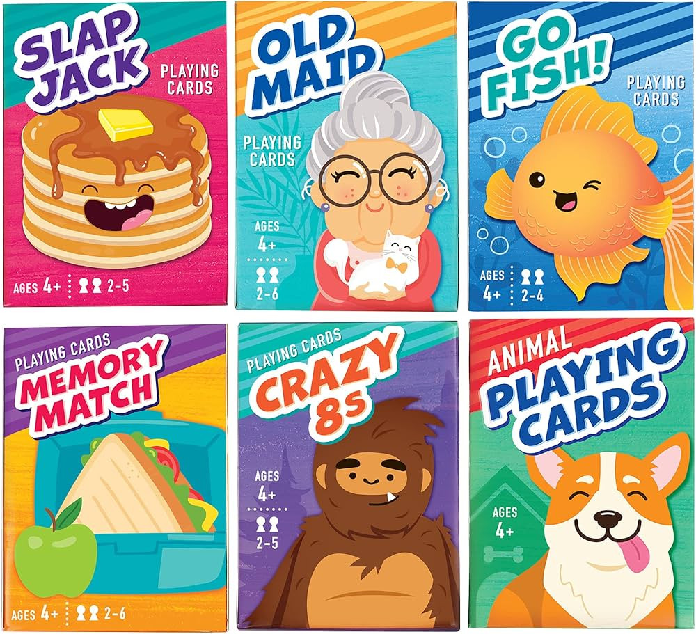 LotFancy Card Games for Kids, 6 Decks, Go Fish, Old Maid, Crazy Eights, Memory Match, Slap Jack, ... | Amazon (US)