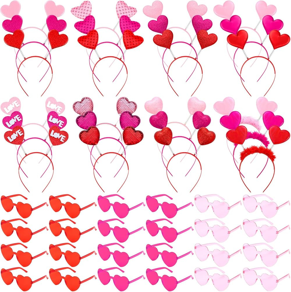 48 Pcs Valentine's Day Heart Bopper Glitter Headbands Love Heart Sunglasses, Valentine Gift Party... | Amazon (US)
