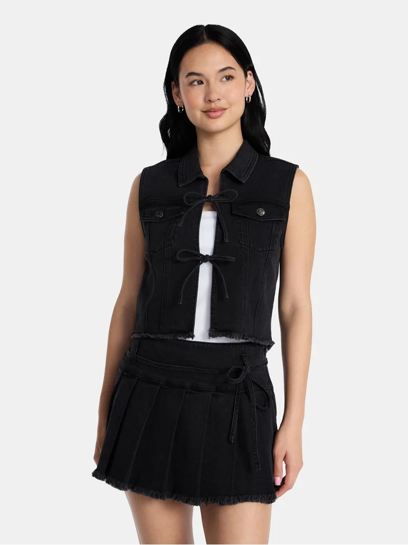 Madden NYC Women\u2019s Tie Front Denim Vest, Sizes XXS-XXL | Walmart (US)