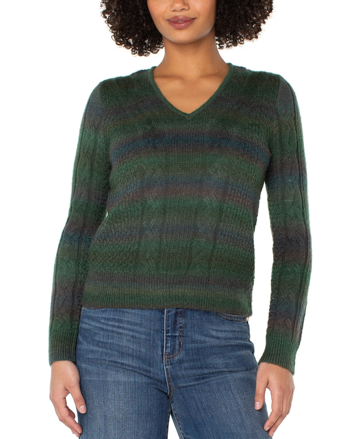 Liverpool Los Angeles Women's Dropped Shoulder V-Neck Sweater - Emerald Multi Spacedye | Macy's