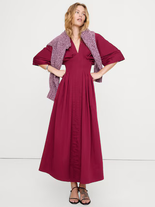 Stretch-Cotton Pleated Maxi Dress | Banana Republic (US)