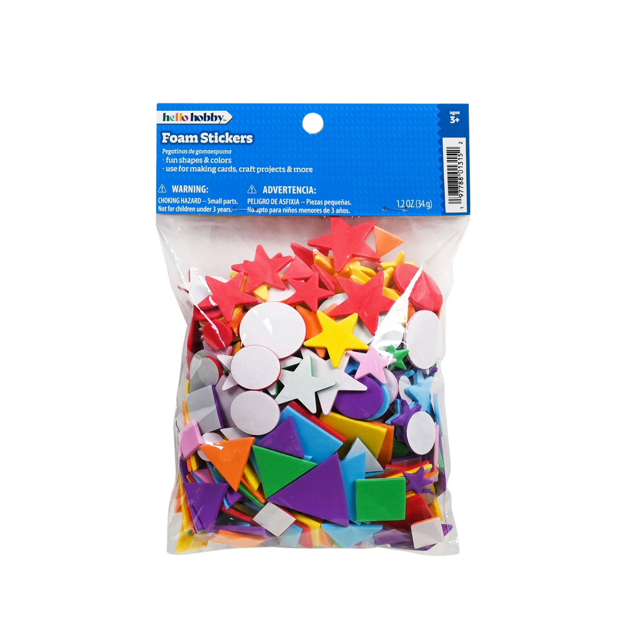 Hello Hobby Multicolor Foam Shape Stickers - 100 Pieces for Arts and Crafts | Walmart (US)