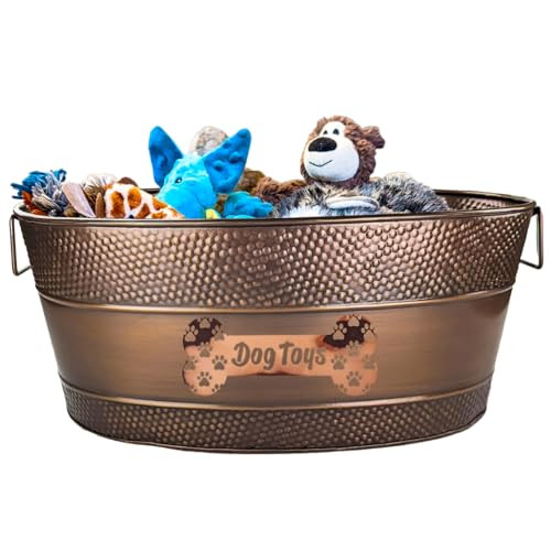 BREKX Indestructible Metal Dog Toy Bin - Galvanized Metal Bin with Handles for Accessory Storage ... | Amazon (US)