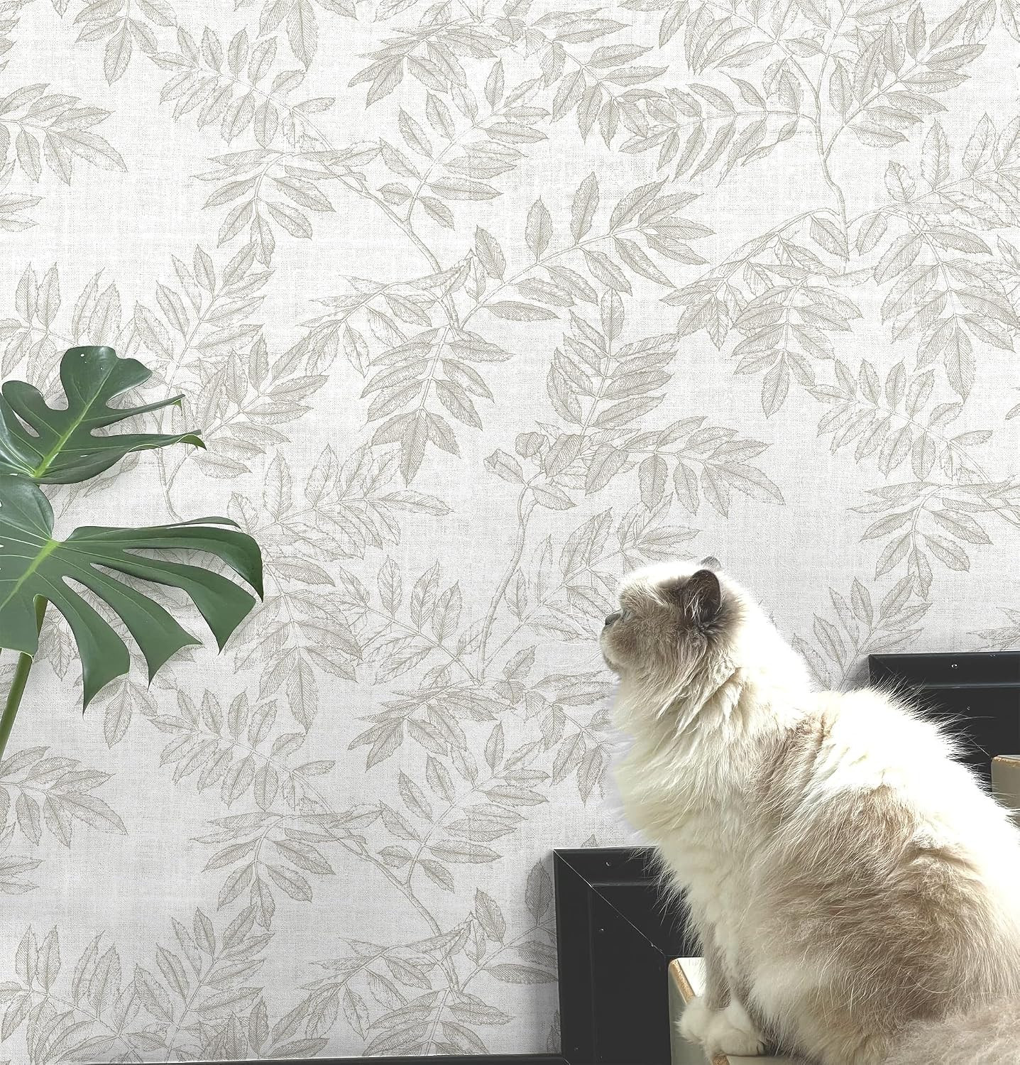 Neutral Leaf Peel and Stick Wallpaper Boho Contact Paper 393"x17.3" | Amazon (US)