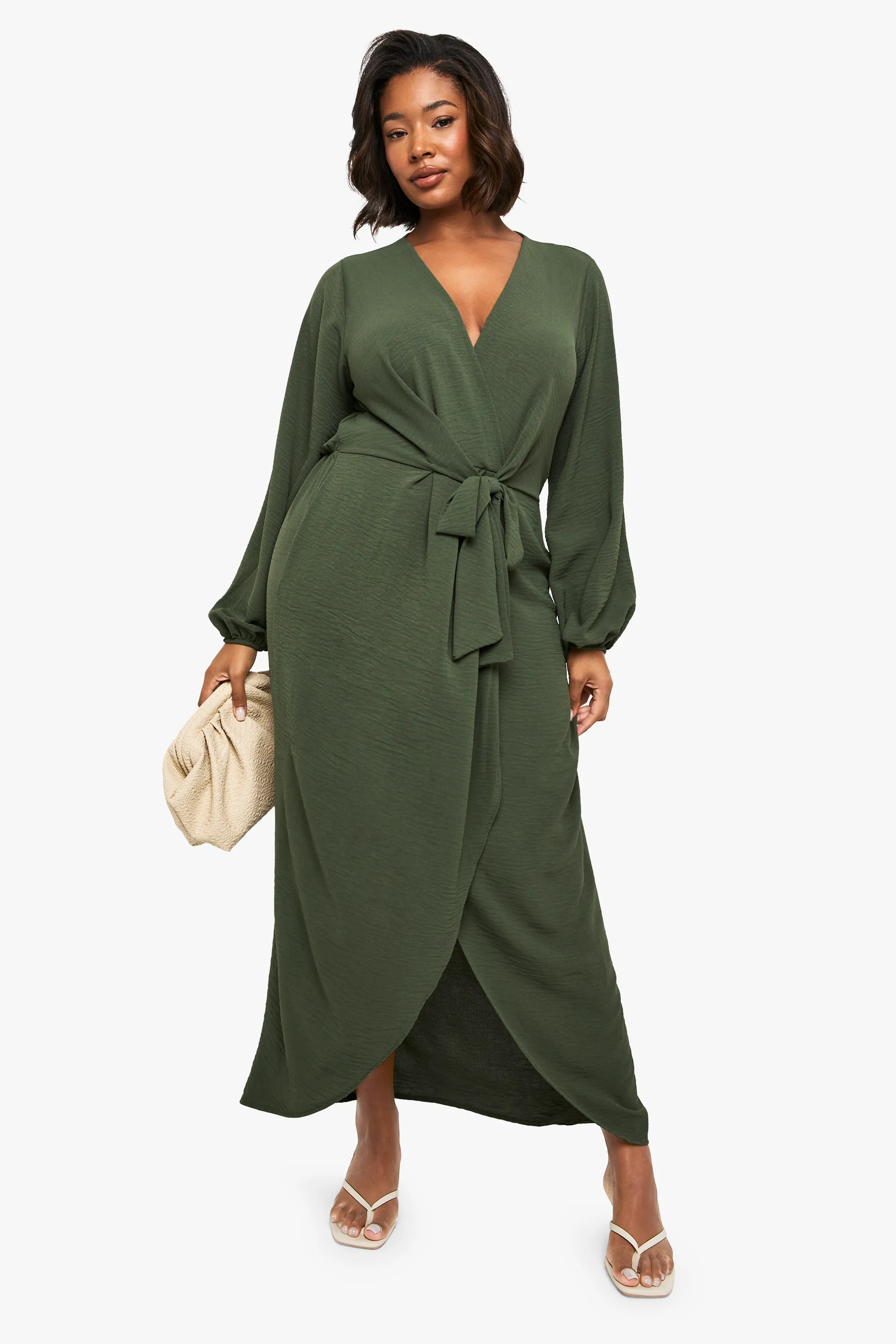 Womens Plus Textured Tie Detail Maxi Dress - Green - 24 | boohoo (US & Canada)