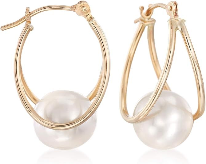 Ross-Simons Double Hoop Pearl Earrings in 14kt Gold | Amazon (US)