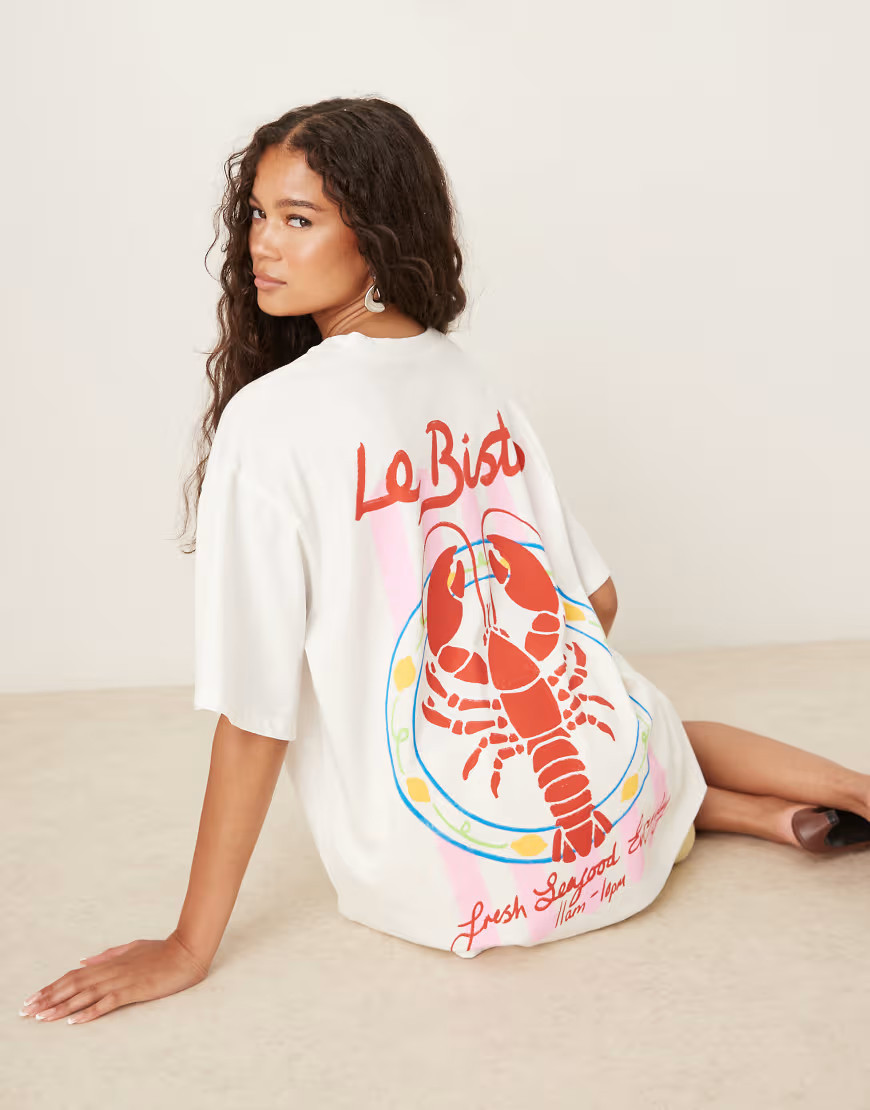 ASOS DESIGN oversized T-shirt with lobster graphic-White | ASOS (Global)